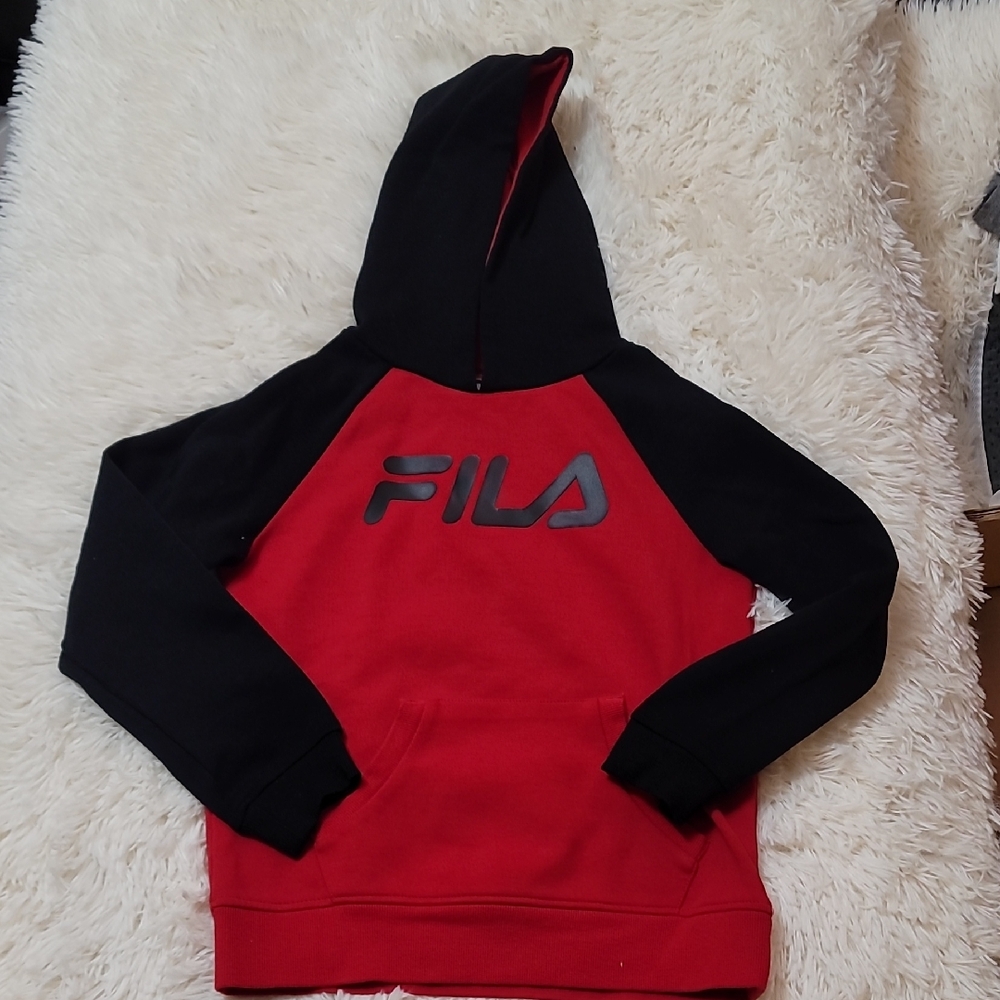 Fila, Black and Red Logo Hoodie, Boys, Size 7/8, Comfy